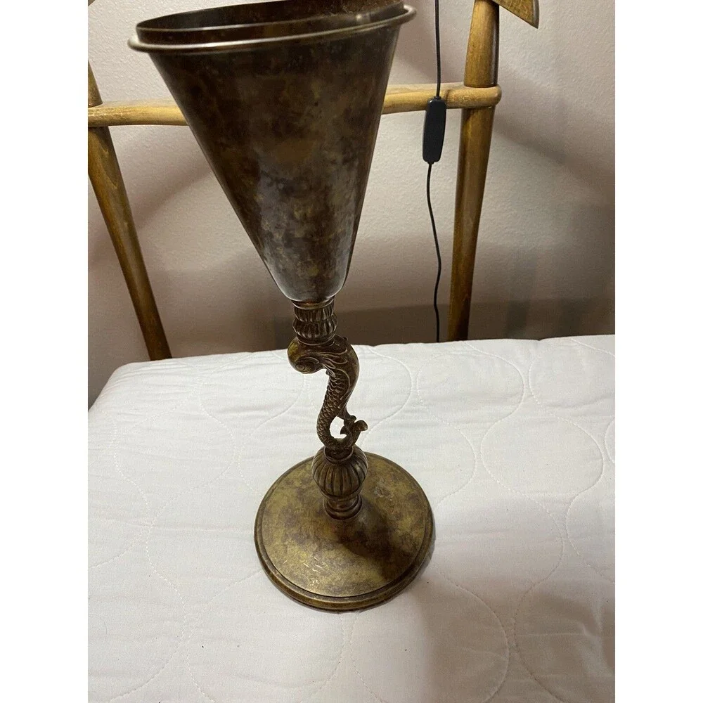 Brass Candle Holder With Koi Fish Vessel Unique Vintage With Patina